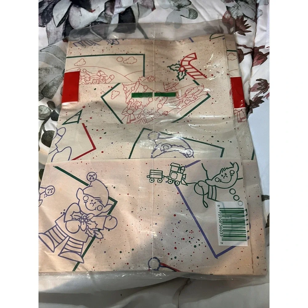 NOS VINTAGE Color Your Own Christmas Wrapping Paper Vintage Gift Wrap 4 Sheets